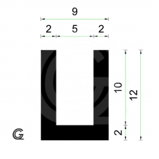 Rubber U Profiel | binnenmaat 5 mm | hoogte 12 mm | dikte 2 mm | Per Meter